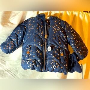 Rothschild baby infant girl jacket 12 months Navy blue w/ gold hearts. NWT